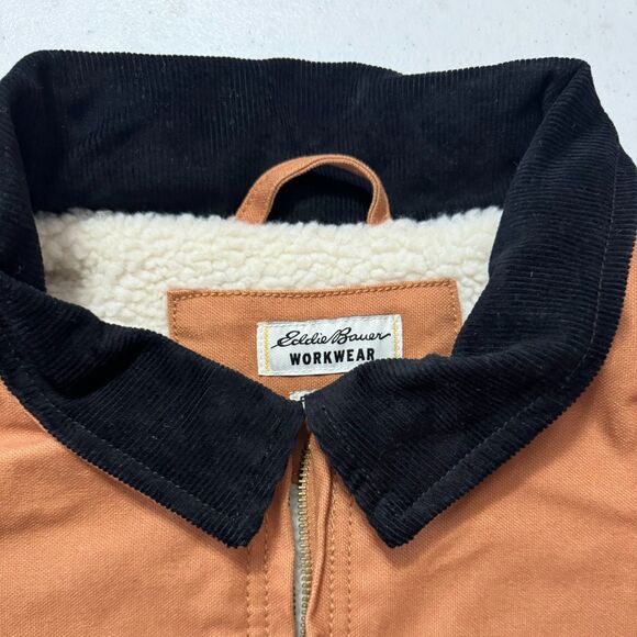 Eddie Bauer NWT Sz L  Brown Multi Pocket Men's Berber Lined Workwear Jacket - Picture 10 of 16